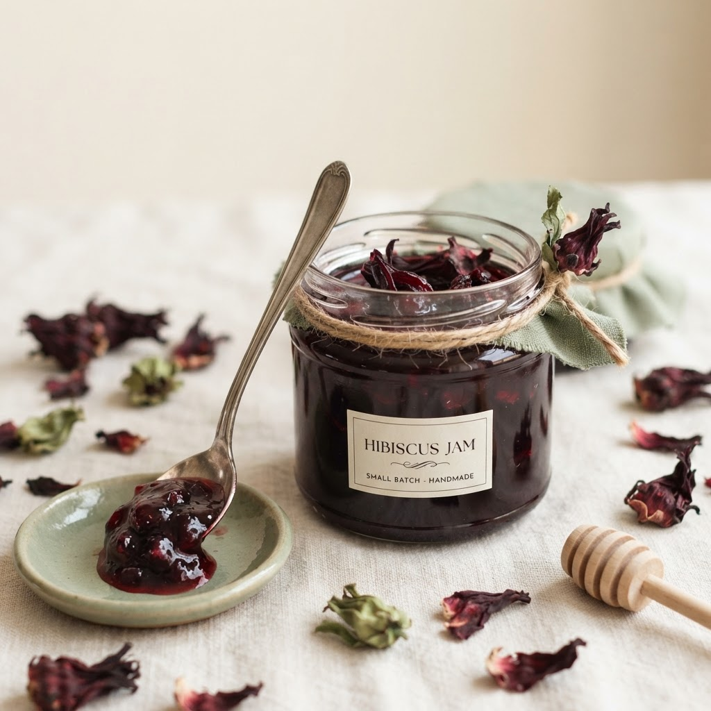 Pot de confiture d'hibiscus OUSSAP avec une cuillère